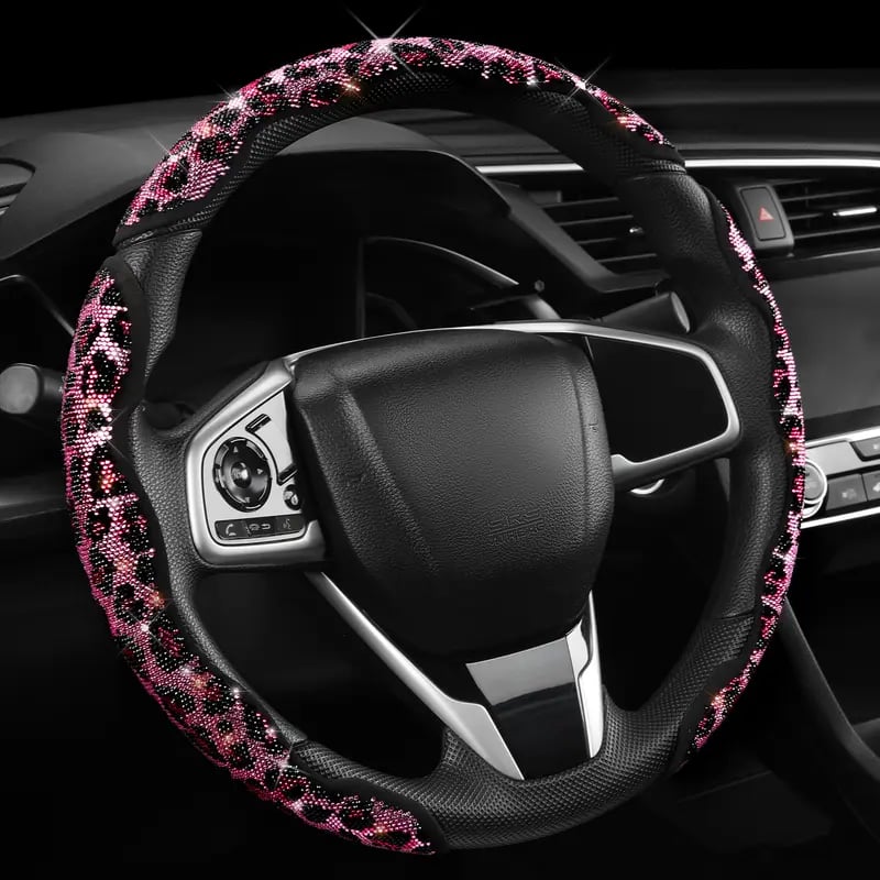 💎⭕Luxury Leopard Bling Rhinestone Steering Wheel Cover