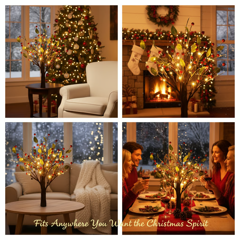 Christmas LED Red Berry Tree Lights