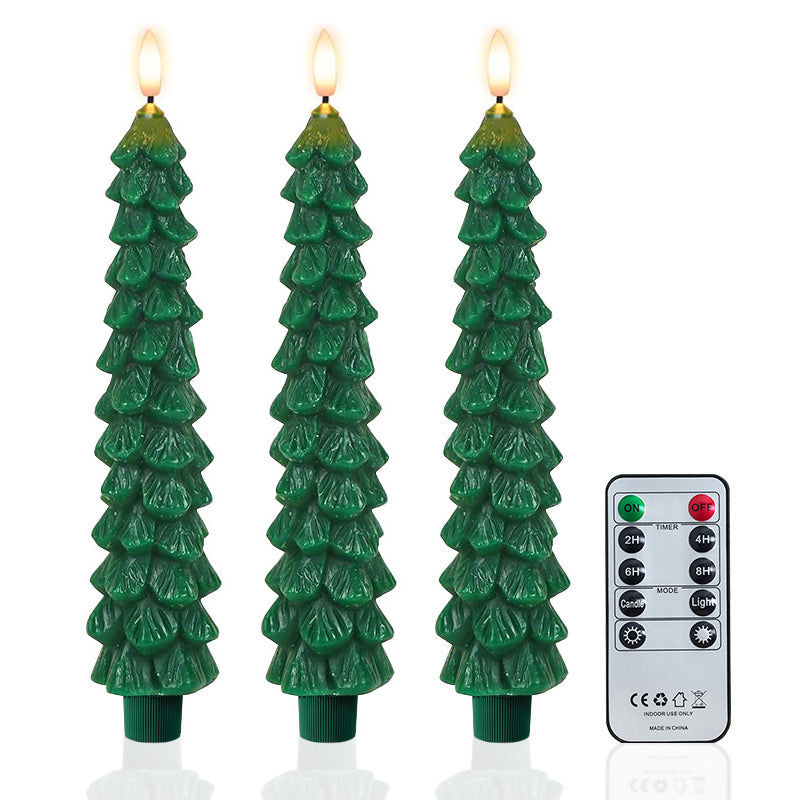 Christmas Tree Flameless Taper Candle Lights with Remote Control and Timer