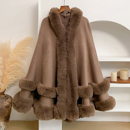 Luxurious faux fur hooded shawl