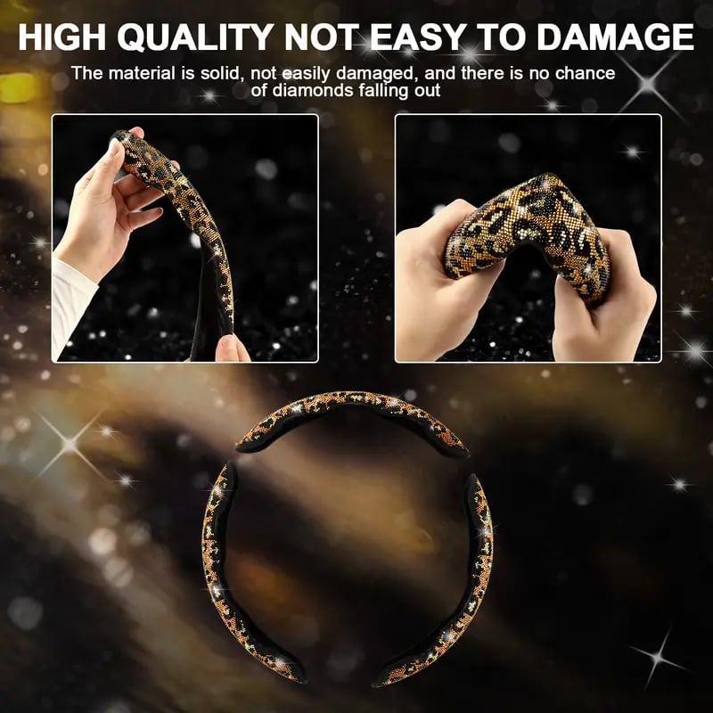 💎⭕Luxury Leopard Bling Rhinestone Steering Wheel Cover