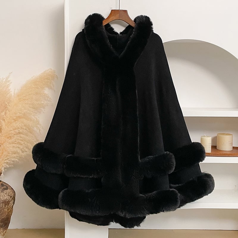 Luxurious faux fur hooded shawl