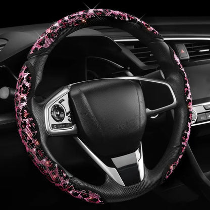 💎⭕Luxury Leopard Bling Rhinestone Steering Wheel Cover