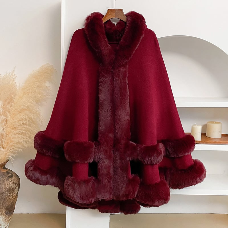 Luxurious faux fur hooded shawl