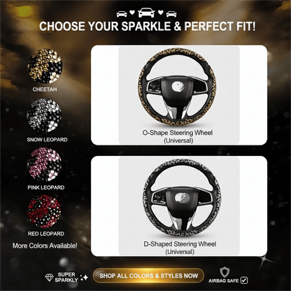 💎⭕Luxury Leopard Bling Rhinestone Steering Wheel Cover