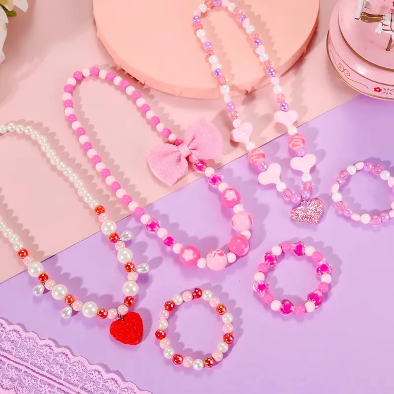 🎉The Best Gift For Girl-🎀Kids Classic Jewelry 📿- 6 Sets of Beaded Necklaces & Bracelets