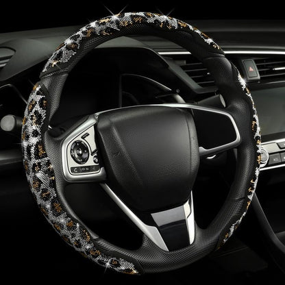 💎⭕Luxury Leopard Bling Rhinestone Steering Wheel Cover
