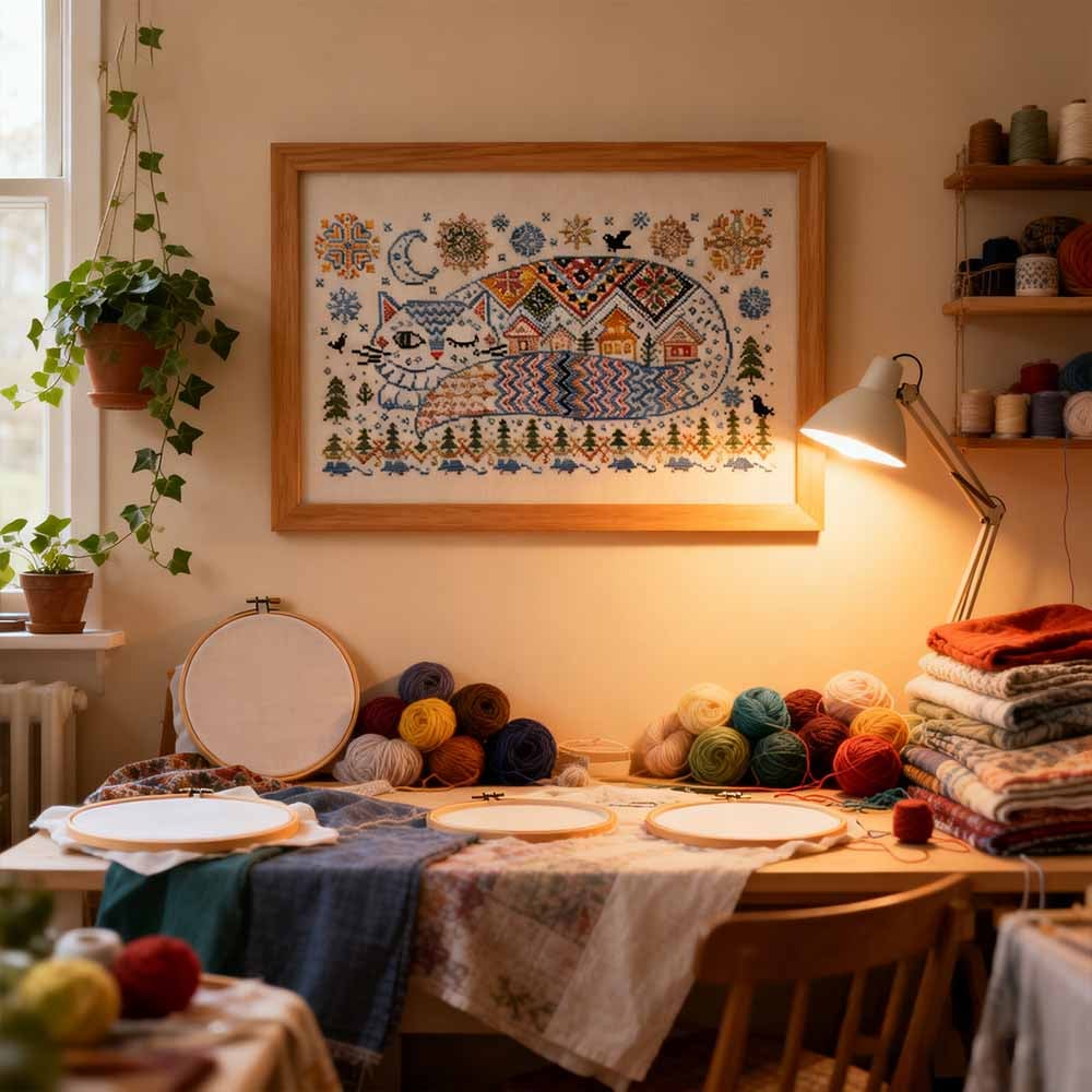 🔥Last Day 49% OFF - 🐱Winter Town Cat Cross Stitch Kit