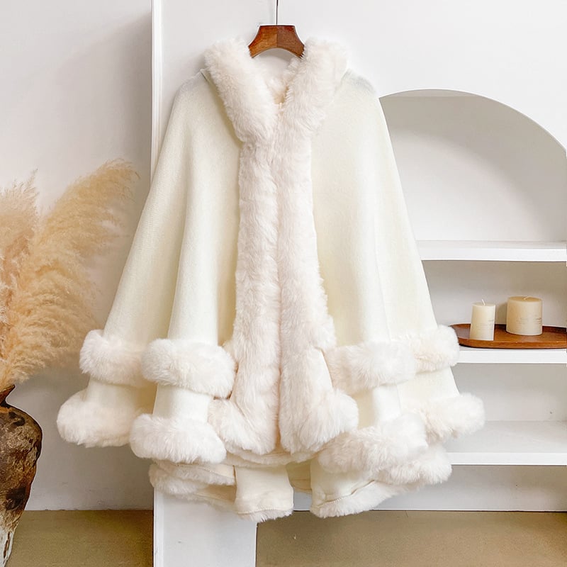Luxurious faux fur hooded shawl