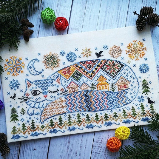 🔥Last Day 49% OFF - 🐱Winter Town Cat Cross Stitch Kit