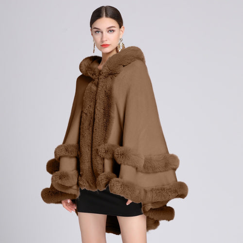 Luxurious faux fur hooded shawl