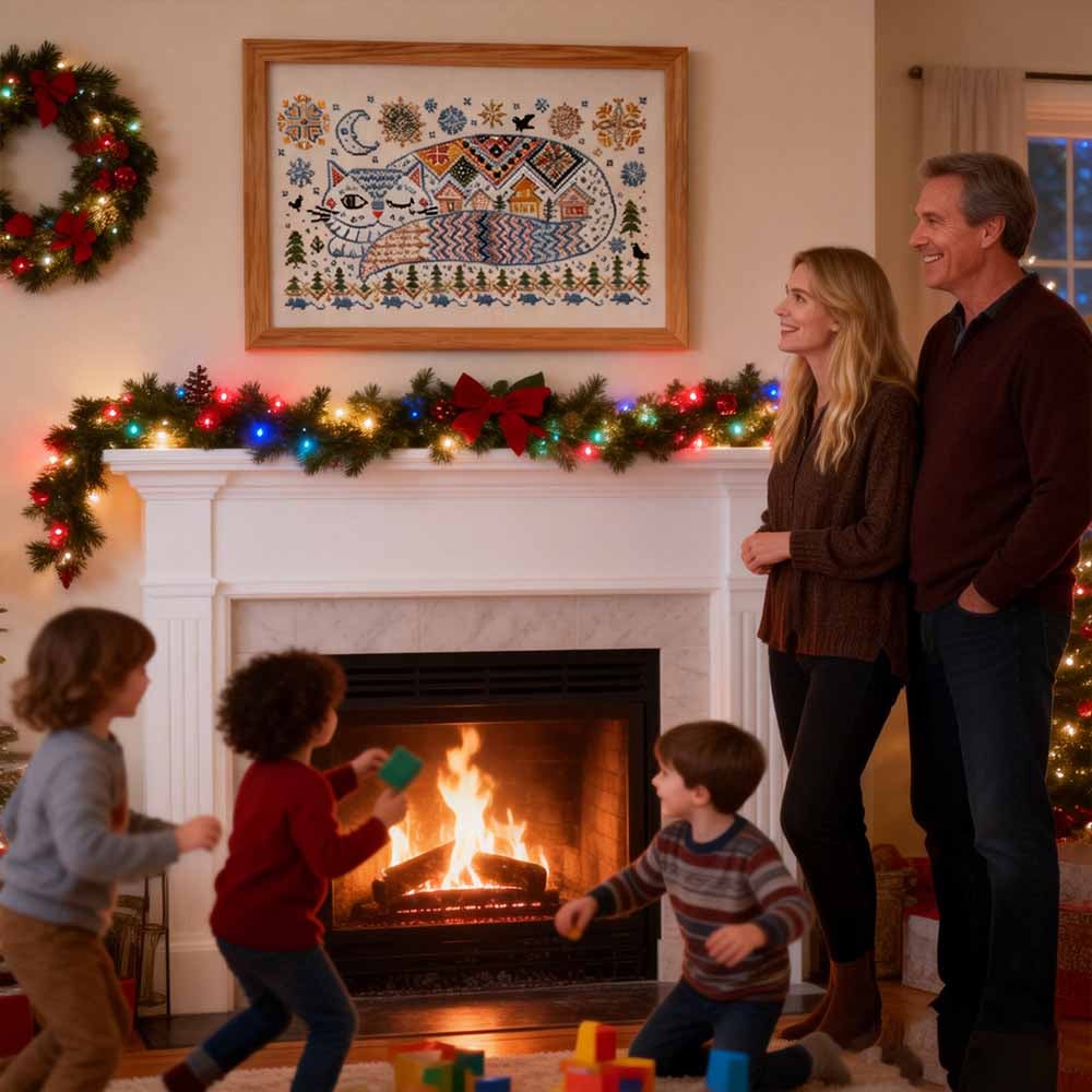 🔥Last Day 49% OFF - 🐱Winter Town Cat Cross Stitch Kit