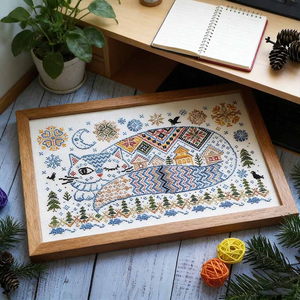 🔥Last Day 49% OFF - 🐱Winter Town Cat Cross Stitch Kit