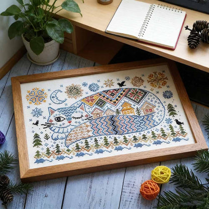 🔥Last Day 49% OFF - 🐱Winter Town Cat Cross Stitch Kit
