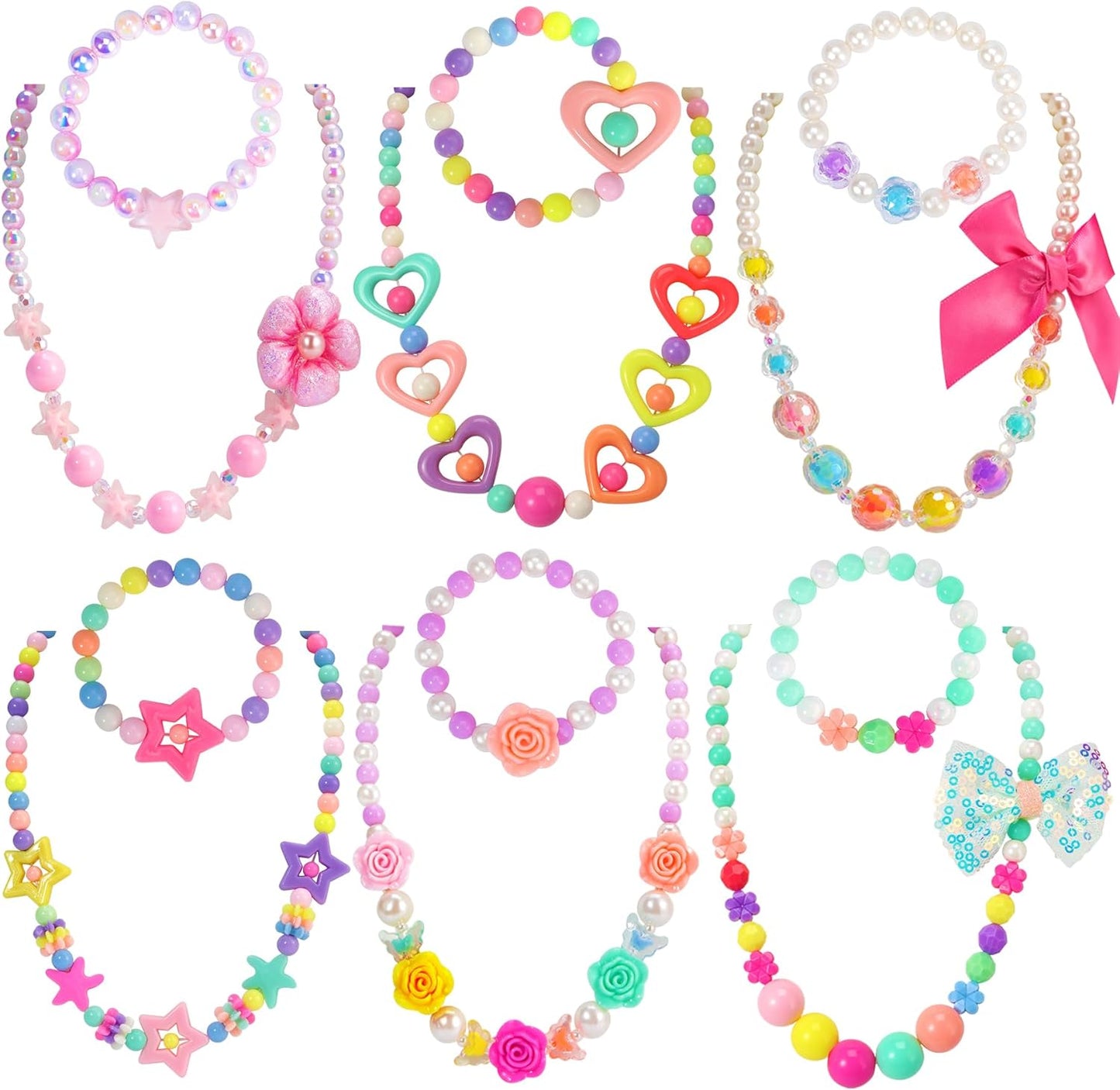 🎉The Best Gift For Girl-🎀Kids Classic Jewelry 📿- 6 Sets of Beaded Necklaces & Bracelets