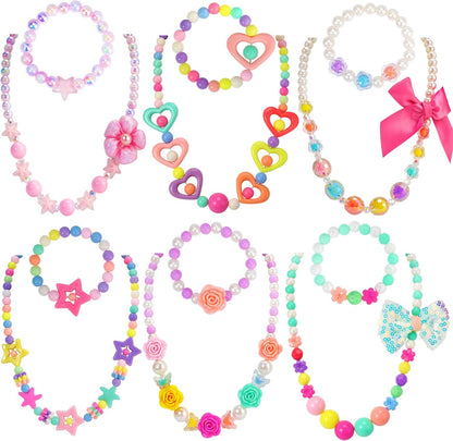 🎉The Best Gift For Girl-🎀Kids Classic Jewelry 📿- 6 Sets of Beaded Necklaces & Bracelets