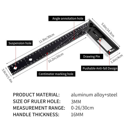 Multi-Angle Measuring Square Ruler for Woodworking
