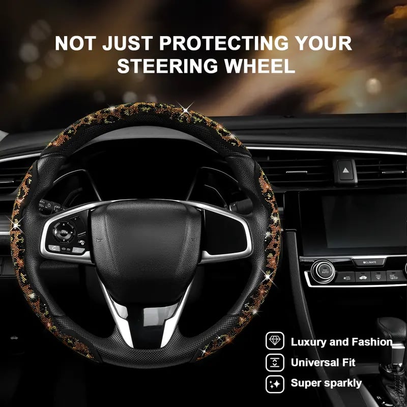 💎⭕Luxury Leopard Bling Rhinestone Steering Wheel Cover