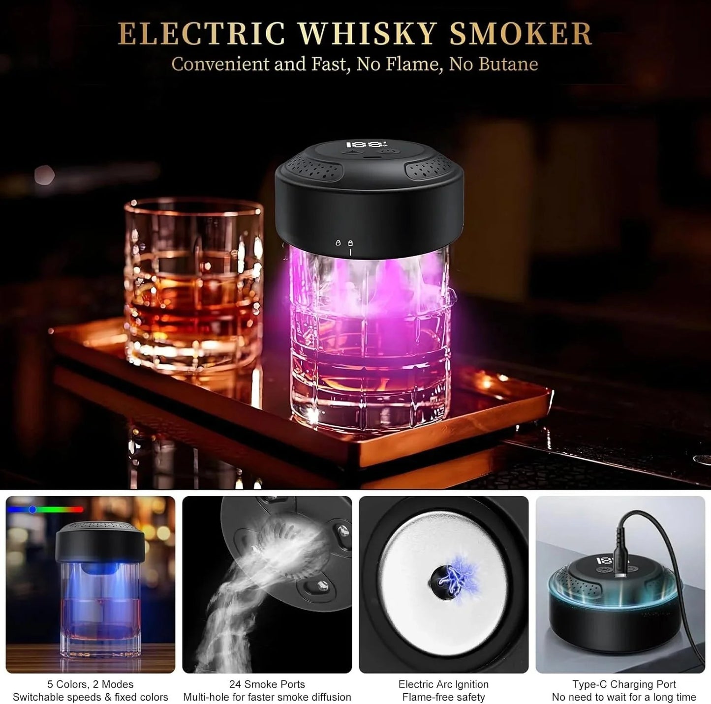 🔥Hot Sale 49% off🌟2025 New Electric Whiskey Smoker Kit with 6 Wood Chips