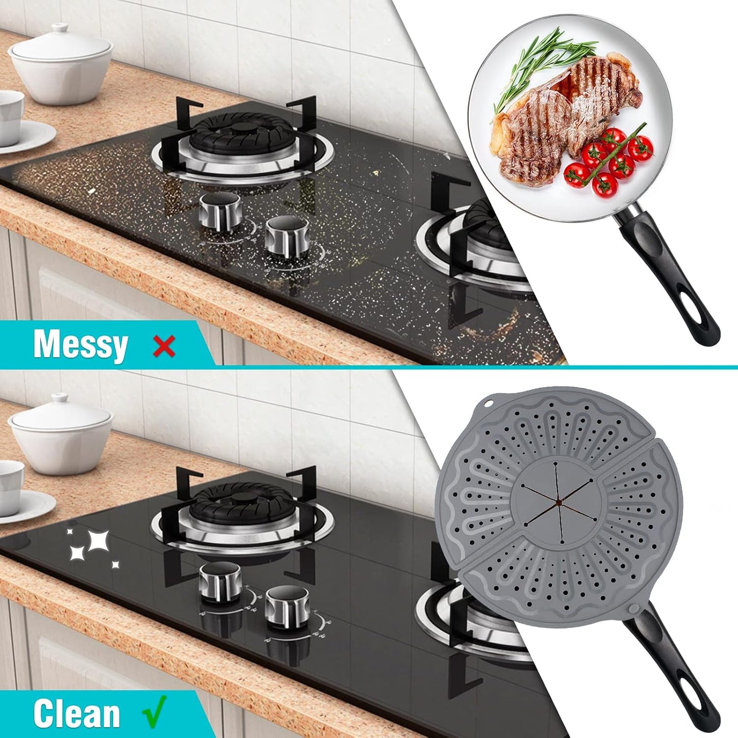Multi-Use Silicone Splatter Screen For 10, 11 and 12 Inch Frying Pan