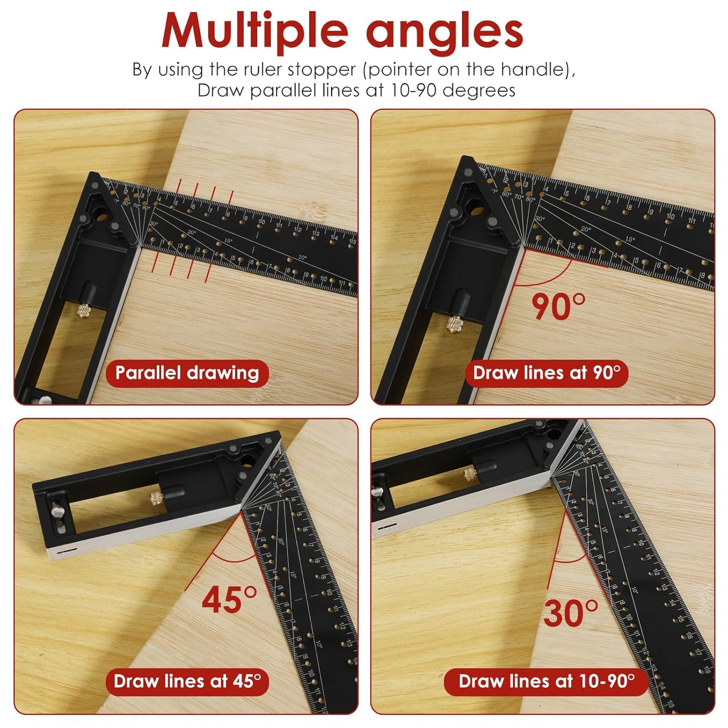 Multi-Angle Measuring Square Ruler for Woodworking