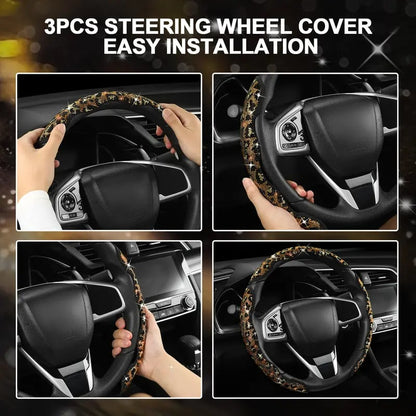 💎⭕Luxury Leopard Bling Rhinestone Steering Wheel Cover