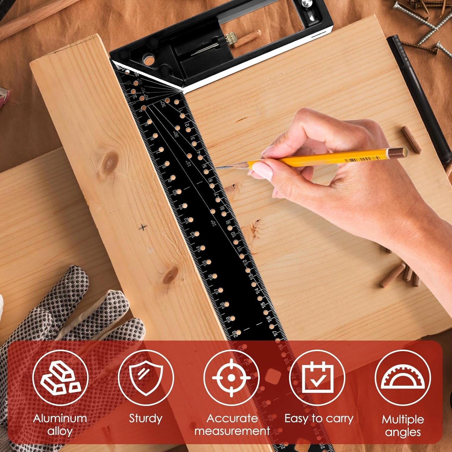 Multi-Angle Measuring Square Ruler for Woodworking
