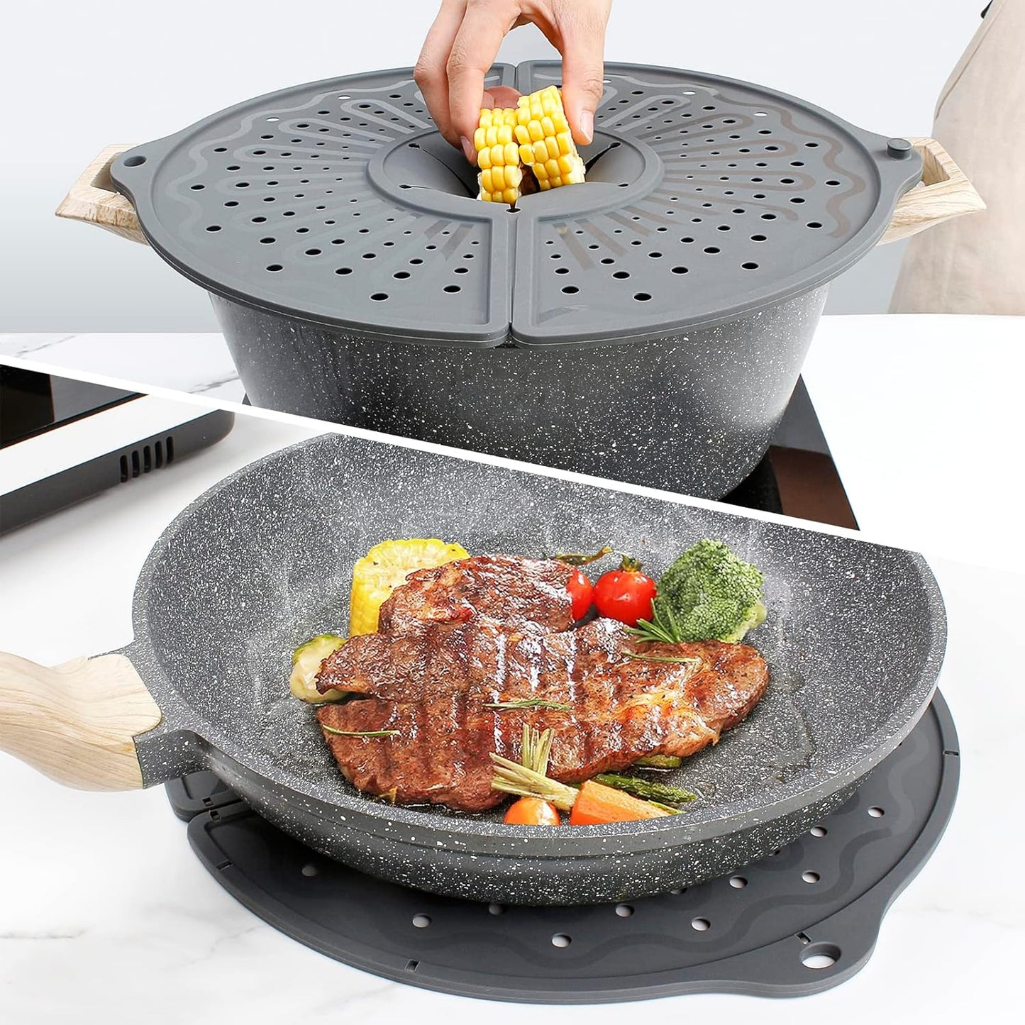 Multi-Use Silicone Splatter Screen For 10, 11 and 12 Inch Frying Pan