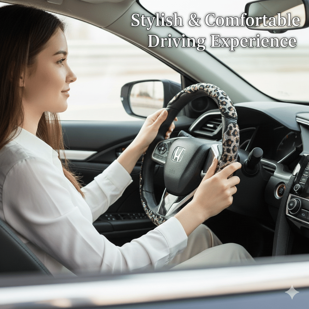 💎⭕Luxury Leopard Bling Rhinestone Steering Wheel Cover