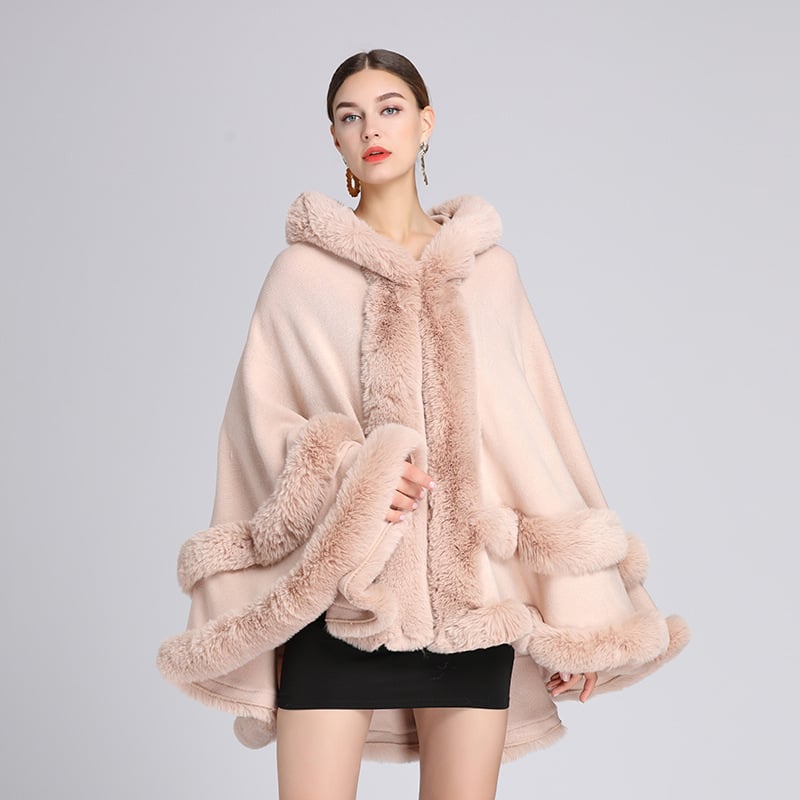 Luxurious faux fur hooded shawl