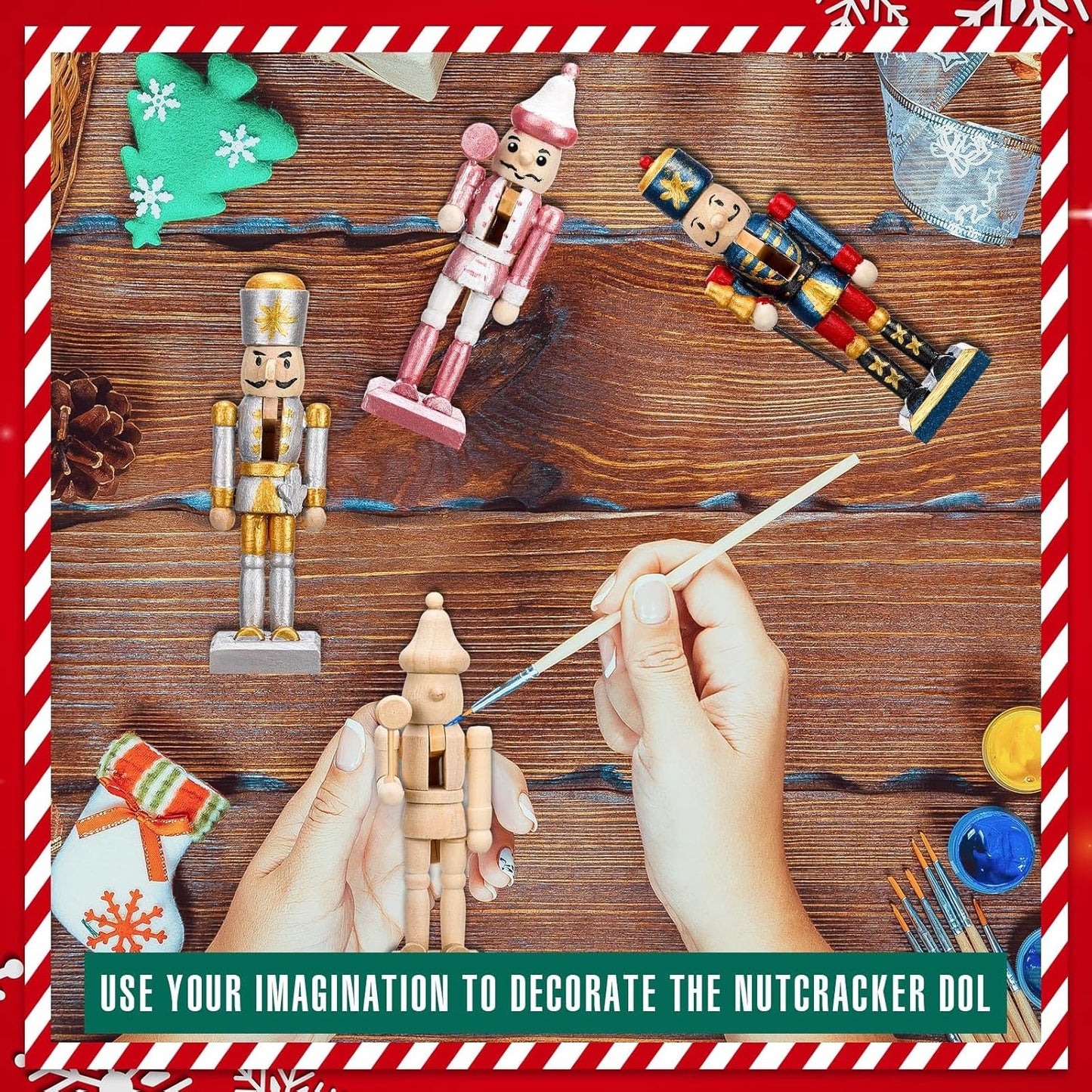 Christmas Unfinished Wooden Nutcrackers DIY Craft Kit (🎁FREE Paint Brushes & Paints)