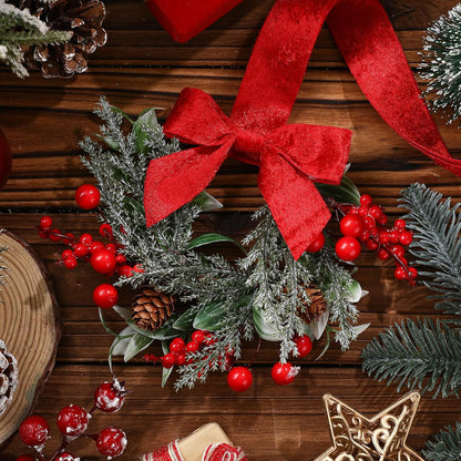 Christmas Mini Wreaths with Ribbon Bows & Red Berries