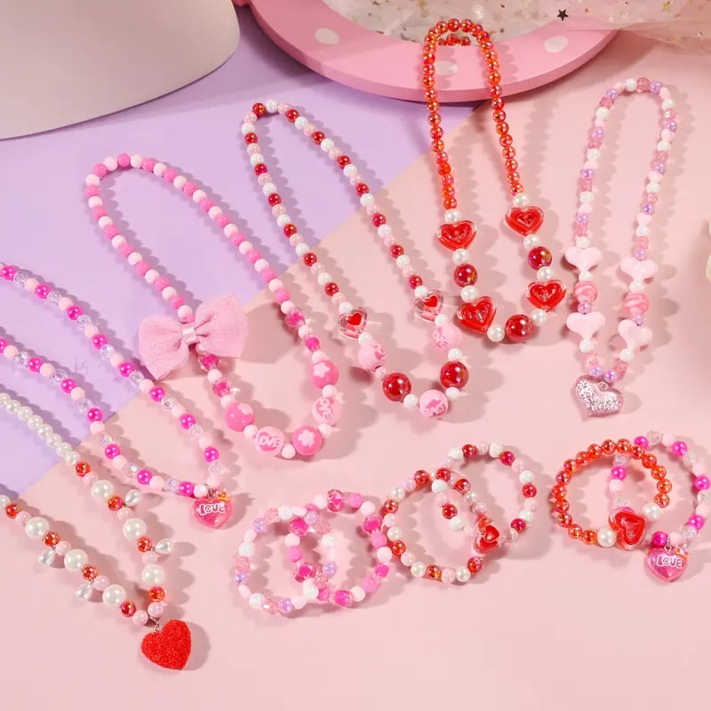 🎉The Best Gift For Girl-🎀Kids Classic Jewelry 📿- 6 Sets of Beaded Necklaces & Bracelets