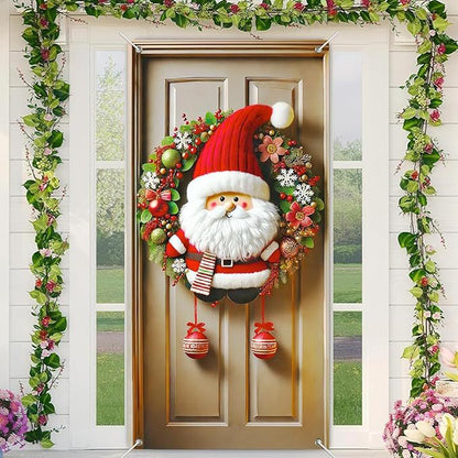 Christmas Door Covers, Decorative Bow Bell Wreath Christmas Door Wraps