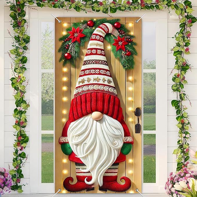 Christmas Door Covers, Decorative Bow Bell Wreath Christmas Door Wraps