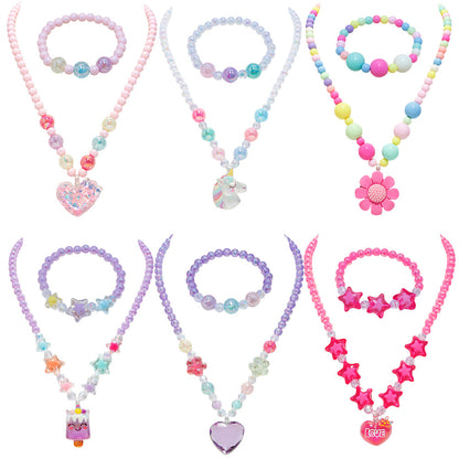 🎉The Best Gift For Girl-🎀Kids Classic Jewelry 📿- 6 Sets of Beaded Necklaces & Bracelets
