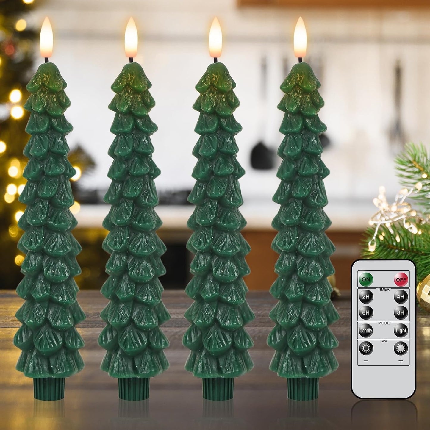 Christmas Tree Flameless Taper Candle Lights with Remote Control and Timer