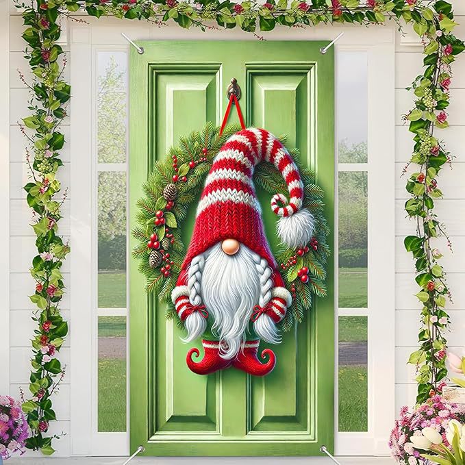 Christmas Door Covers, Decorative Bow Bell Wreath Christmas Door Wraps