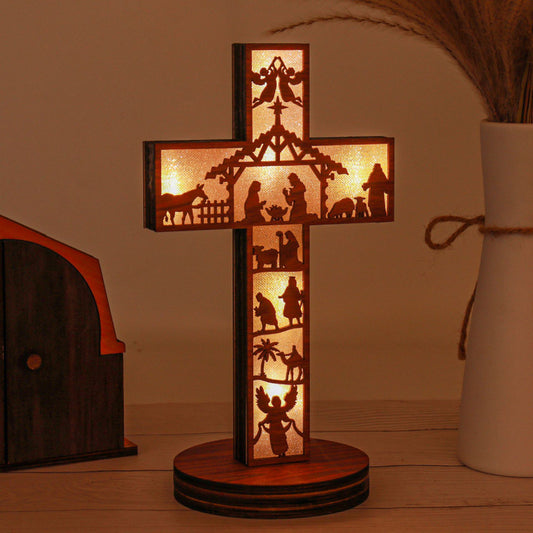 📖 Wooden Nativity Scene Display with Light