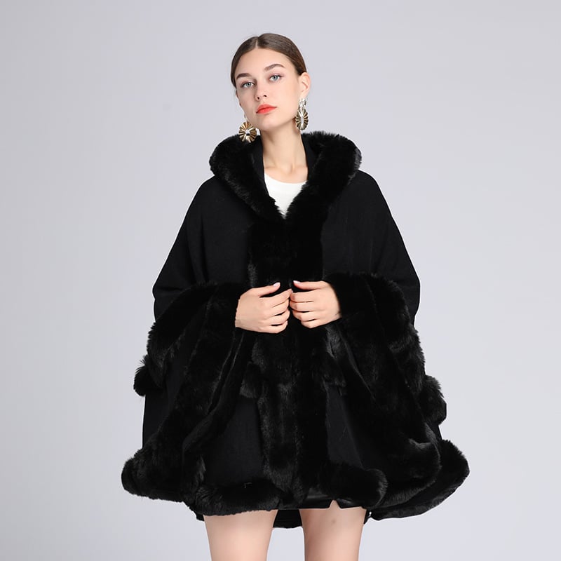 Luxurious faux fur hooded shawl