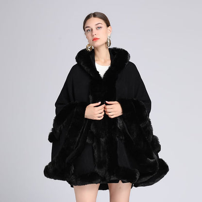 Luxurious faux fur hooded shawl