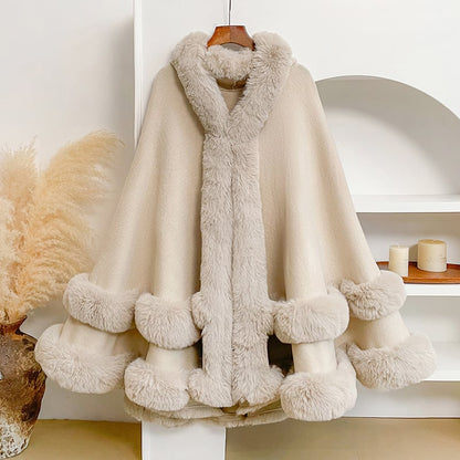 Luxurious faux fur hooded shawl