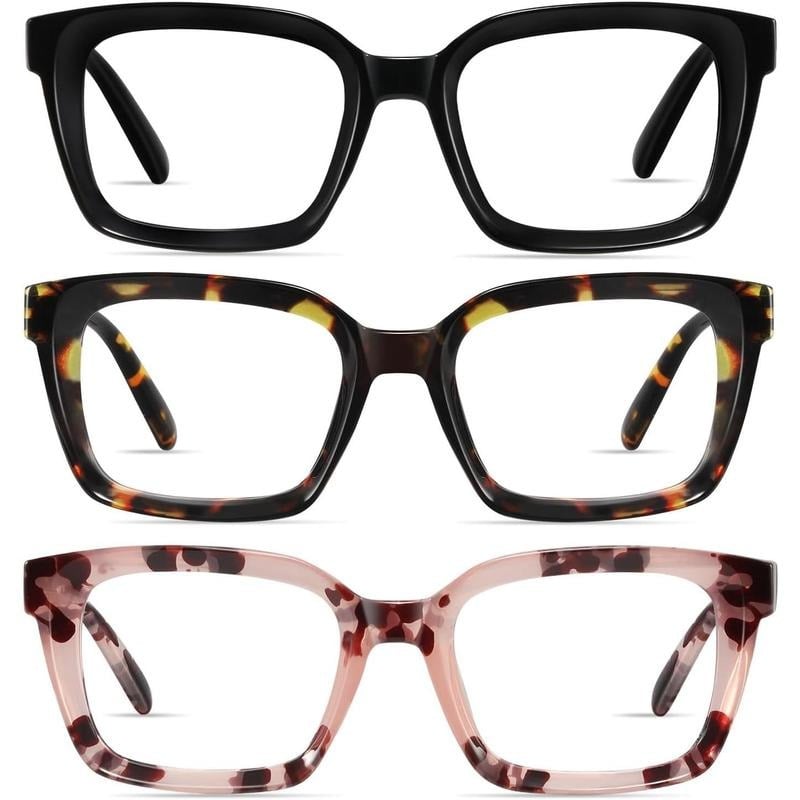 🔥Hot Sale-✨👓3 Pack Tortoiseshell Reading Glasses – Blue Light Blocking Oversized Square Readers