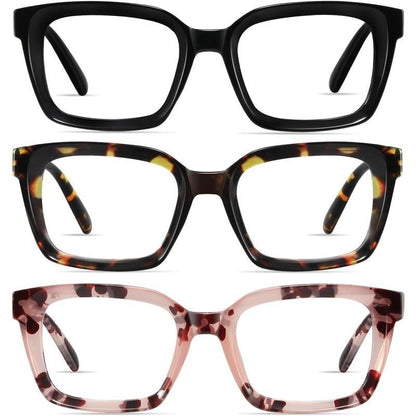 🔥Hot Sale-✨👓3 Pack Tortoiseshell Reading Glasses – Blue Light Blocking Oversized Square Readers