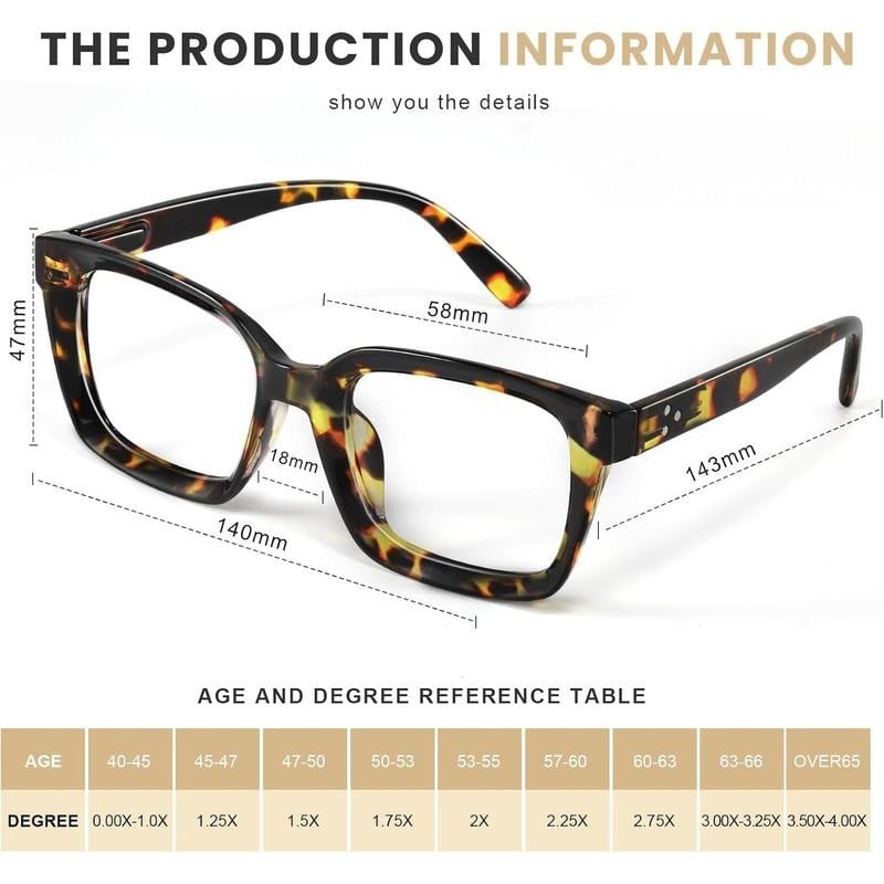 🔥Hot Sale-✨👓3 Pack Tortoiseshell Reading Glasses – Blue Light Blocking Oversized Square Readers