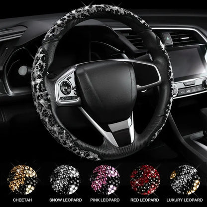 💎⭕Luxury Leopard Bling Rhinestone Steering Wheel Cover