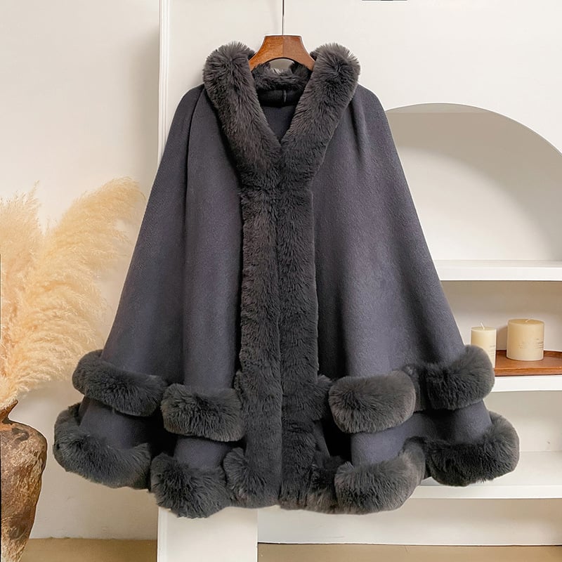 Luxurious faux fur hooded shawl