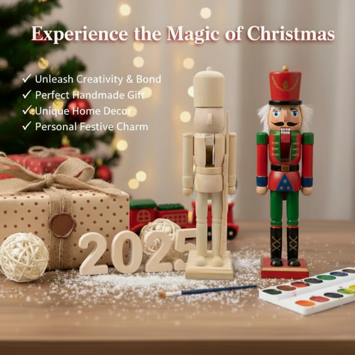 Christmas Unfinished Wooden Nutcrackers DIY Craft Kit (🎁FREE Paint Brushes & Paints)