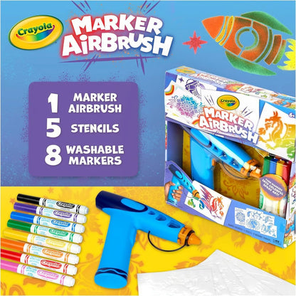 🎁Last Day Promotion 49% OFF🔥Marker Airbrush Spray DIY Craft Art Kit For Kids With 8 Washable Markers & 5 Stencils