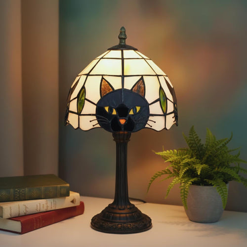 Black Cat Stained Glass Table Lamp